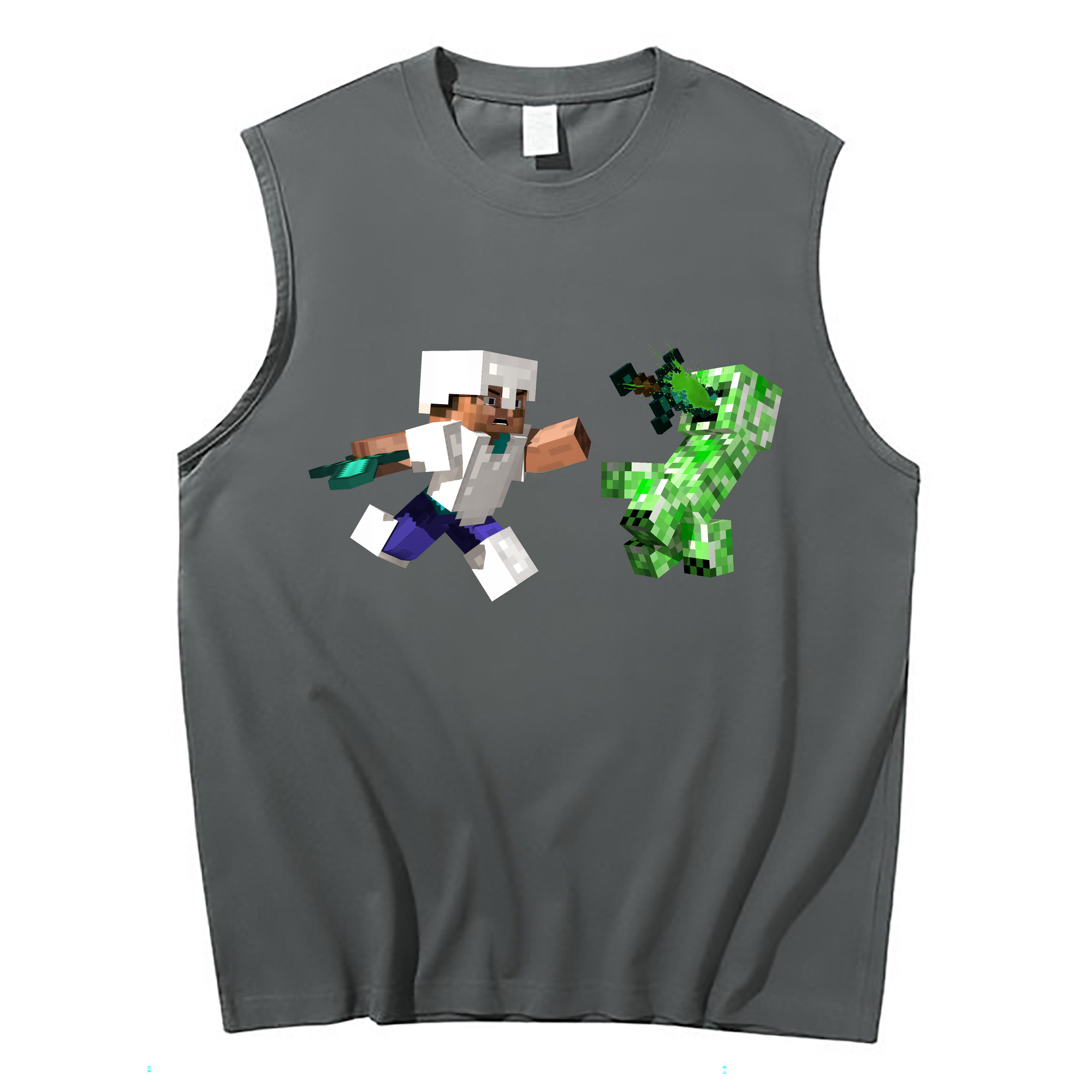 （画像用） マインクラフト ブロックの世界 Minecraft MC Block world コットン100％タンクトップ（フロントプリント）
